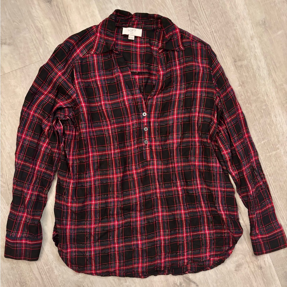 Loft Plaid Shimmery Blouse - M